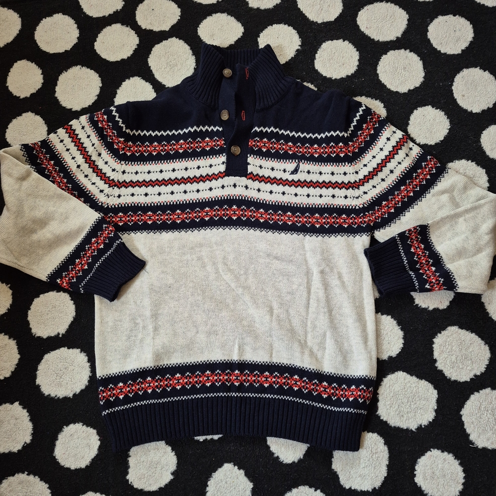 Big Kid's Nautica Navy and Cream Turtleneck Sweater L NWOT